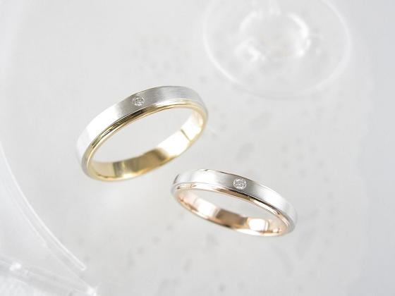 結婚指輪｜人気 の シンプル で 細い マリッジリング デザイン  ダイヤモンド × プラチナ＆ゴールド 
