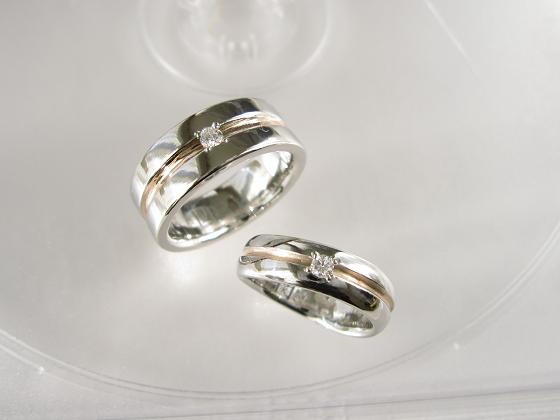 ツインダイヤモンドをセッティングした結婚指輪オーダー例