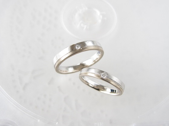 デスティニーダイヤをセッティングした結婚指輪オーダー例